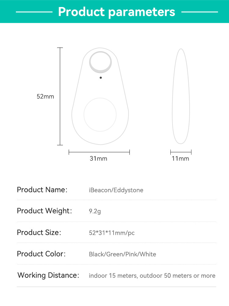 iBeacon/Eddystone,JW1404B,52*31*11mm/pc,White/Black/Green/Pink