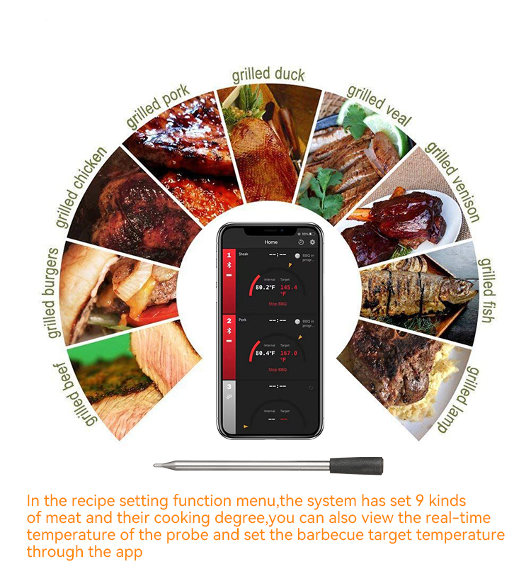 Wireless Smart Meat Thermometer,JW1908,42*35*32cm,Black